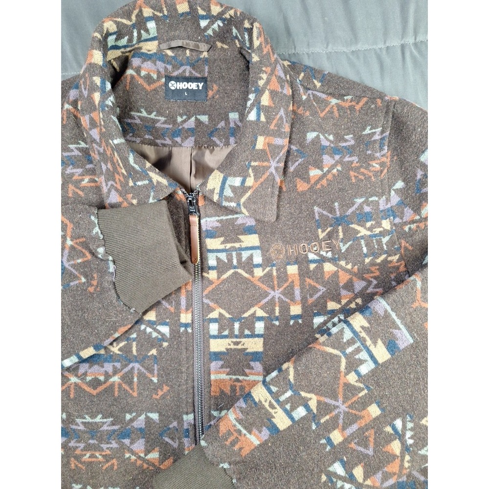 Hooey Men's Large Full Zip Brown/Blue Bomber Jacket HJ130BRAZ Cowboy Rodeo Chore